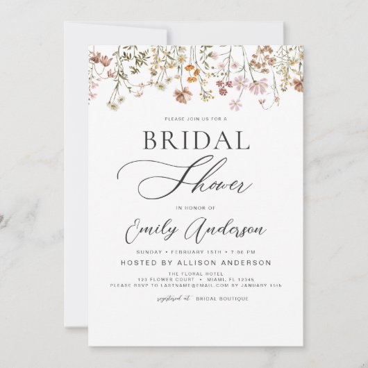 Boho Wildblume Brautparty Script Einladung (Vorderseite)