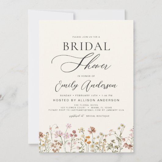 Boho Wildblume Brautparty Script Einladung (Vorderseite)