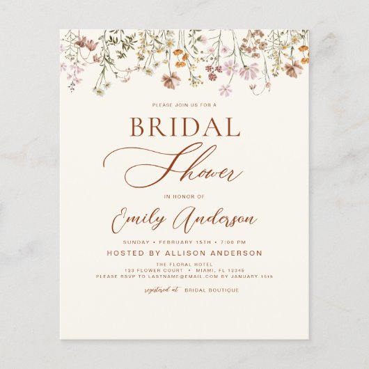 Boho Wildblume Brautparty Script Einladung (Vorderseite)