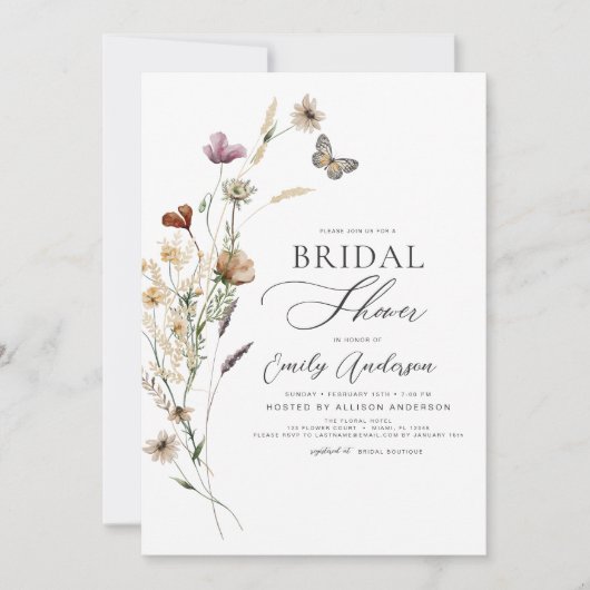 Boho Wildblume Brautparty Script Einladung (Vorderseite)