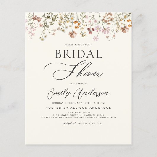 Boho Wildblume Brautparty Script Einladung (Vorderseite)