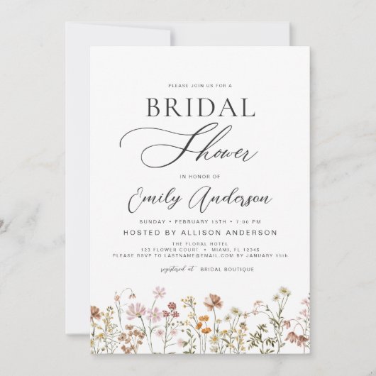 Boho Wildblume Brautparty Script Einladung (Vorderseite)