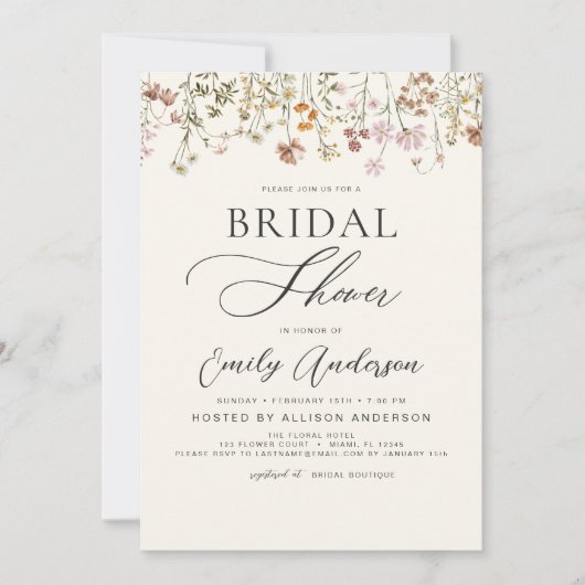 Boho Wildblume Brautparty Script Einladung (Vorderseite)