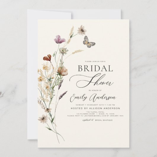 Boho Wildblume Brautparty Script Einladung (Vorderseite)