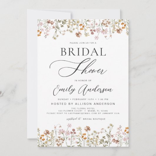 Boho Wildblume Brautparty Script Einladung (Vorderseite)