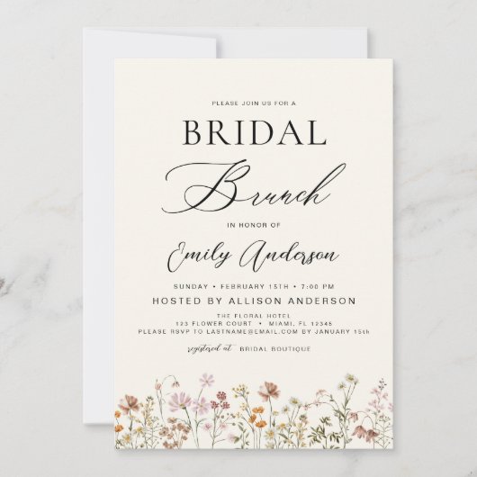 Boho Wildblume Bridal Brunch Brautparty Einladung (Vorderseite)