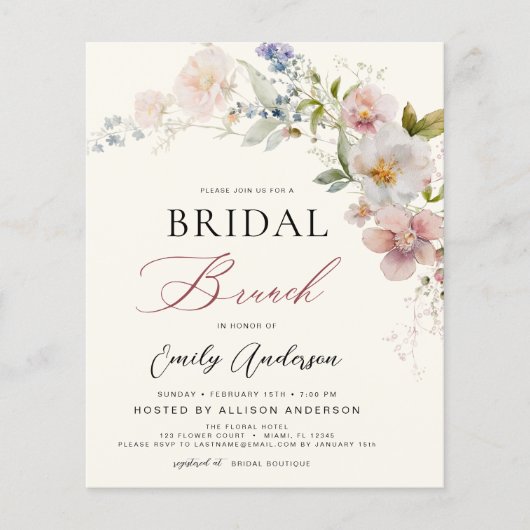 Boho Wildblume Bridal Brunch Einladung (Vorderseite)