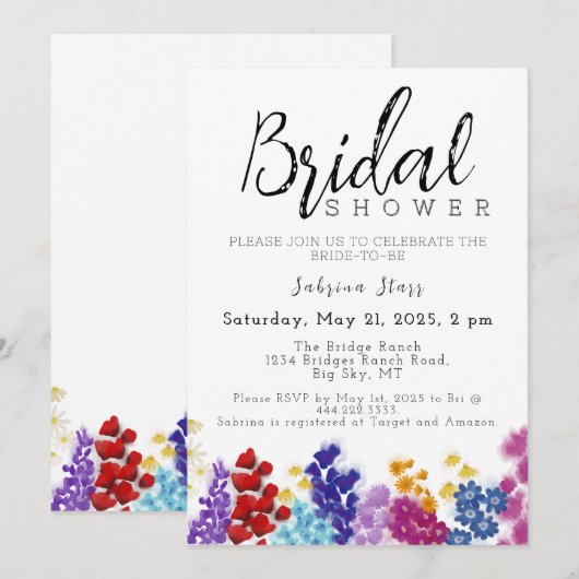 Boho Wildblume Bridal Dusche Einladung (Vorne/Hinten)