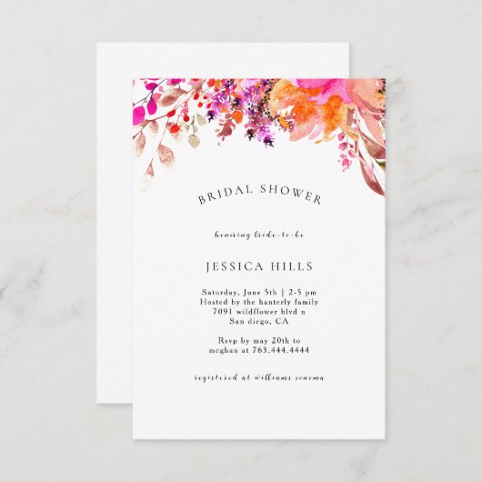 Boho Wildblume Bridal Dusche Einladung (Vorne/Hinten)