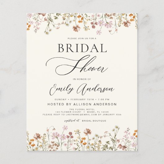 Boho Wildblume Bridal Dusche Einladung (Vorderseite)