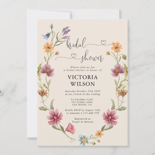 Boho Wildblume Bridal Dusche Einladung (Vorderseite)