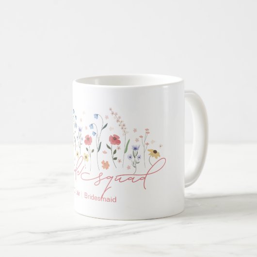 Boho Wildblume Bride Squad Kaffeetasse (VorderseiteRechts)