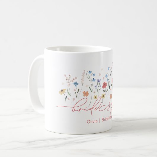Boho Wildblume Bride Squad Kaffeetasse (Vorderseite Links)