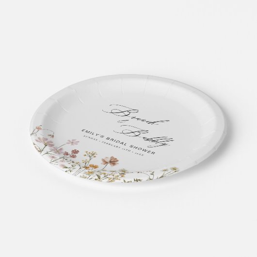 Boho Wildblume Brunch & Bubbly Brautparty Pappteller (Schrägansicht)