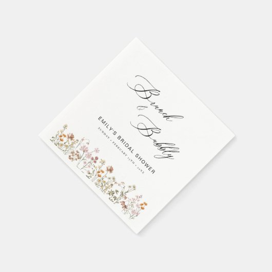 Boho Wildblume Brunch & Bubbly Brautparty Serviette (Ecke)