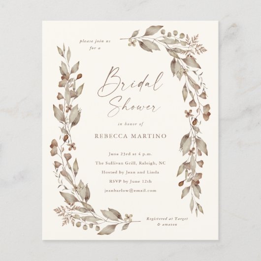 Boho Wildblume Budget Bridal Dusche Einladungen (Vorderseite)