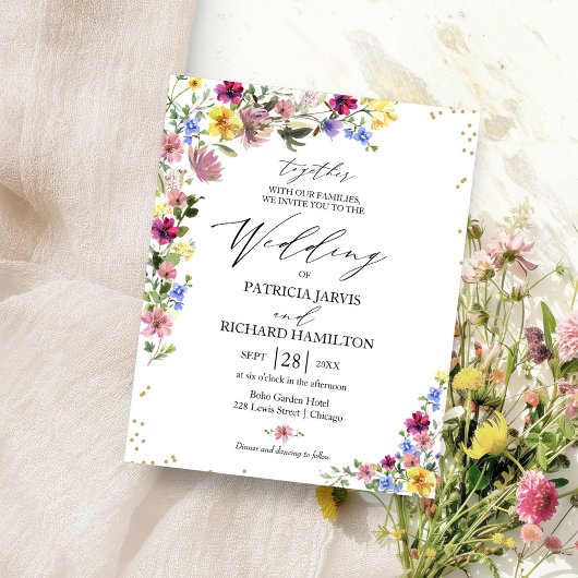 Boho Wildblume Budget Hochzeitseinladungen Flyer