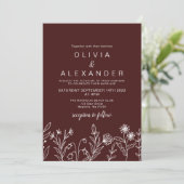 Boho Wildblume burgundy Hochzeitseinladung Einladung (Stehend Vorderseite)