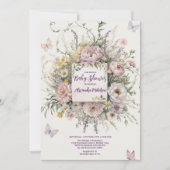 Boho Wildblume Butterflies Babydusche Einladung (Vorderseite)