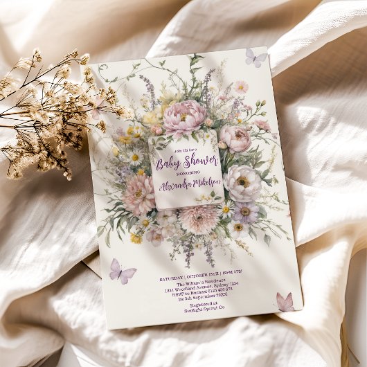 Boho Wildblume Butterflies Babydusche Einladung