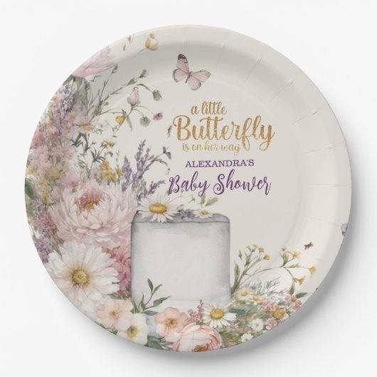 Boho Wildblume Butterflies Babydusche Pappteller (Vorderseite)