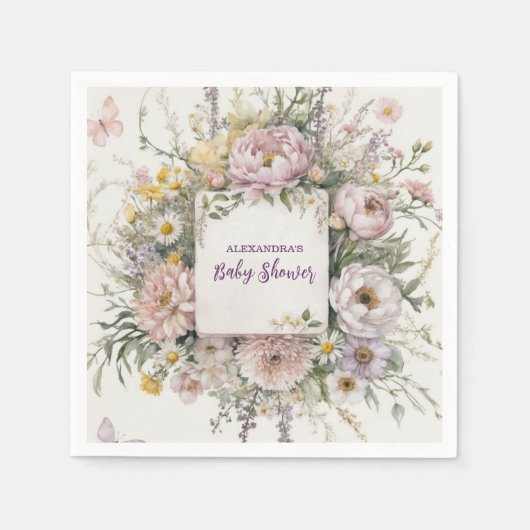 Boho Wildblume Butterflies Babydusche Serviette (Vorderseite)