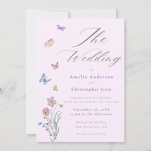 Boho Wildblume Butterfly Wedding Einladung (Vorderseite)