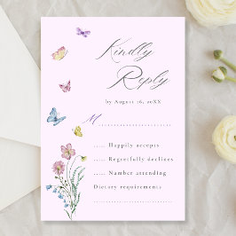 Boho Wildblume Butterfly Wedding Lila RSVP Card