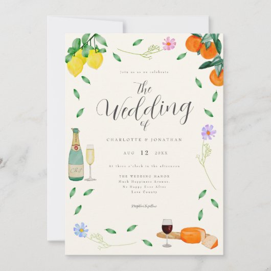 Boho Wildblume Citrus Summer Wedding Einladung (Vorderseite)