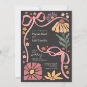 Boho Wildblume Coquette Dark Wedding Einladung (Vorderseite)