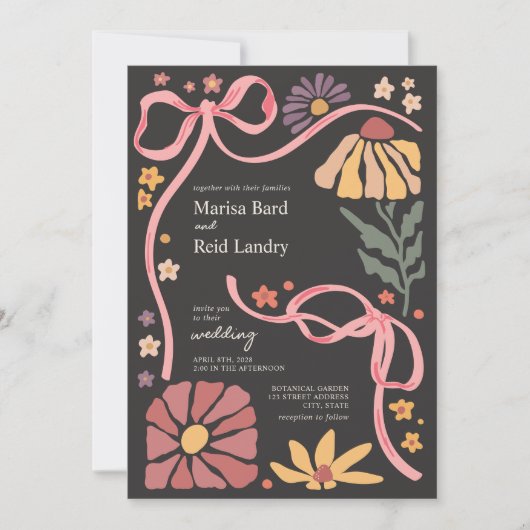 Boho Wildblume Coquette Dark Wedding Einladung (Vorderseite)