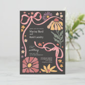 Boho Wildblume Coquette Dark Wedding Einladung (Stehend Vorderseite)