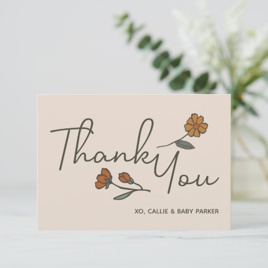 Boho Wildblume Custom Flat Vielen Dank Dankeskarte (Stehend Vorderseite)