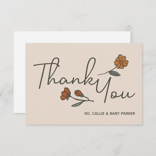 Boho Wildblume Custom Flat Vielen Dank Dankeskarte (Vorne/Hinten)