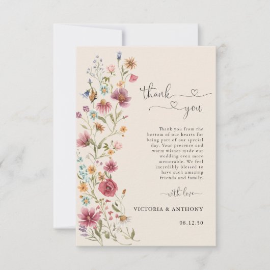 Boho Wildblume Danke, Card Dankeskarte (Vorderseite)