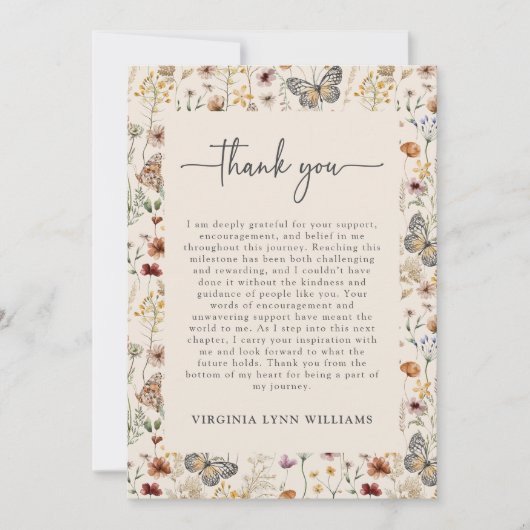 Boho Wildblume Dankeskarte (Vorderseite)