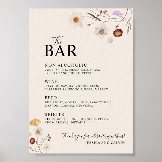 Boho Wildblume Das Bar Wedding-Zeichen Poster (Vorne)