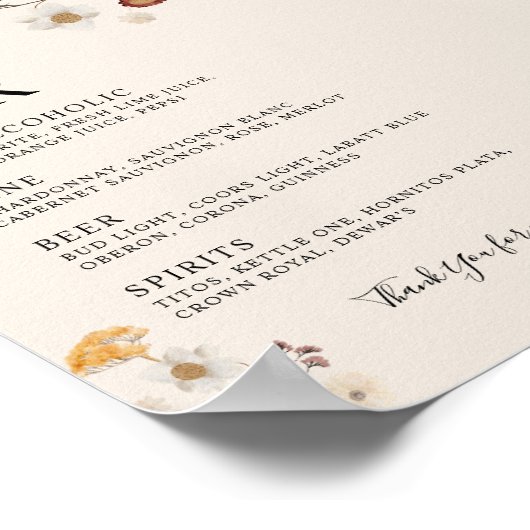 Boho Wildblume Das Bar Wedding-Zeichen Poster (Ecke)