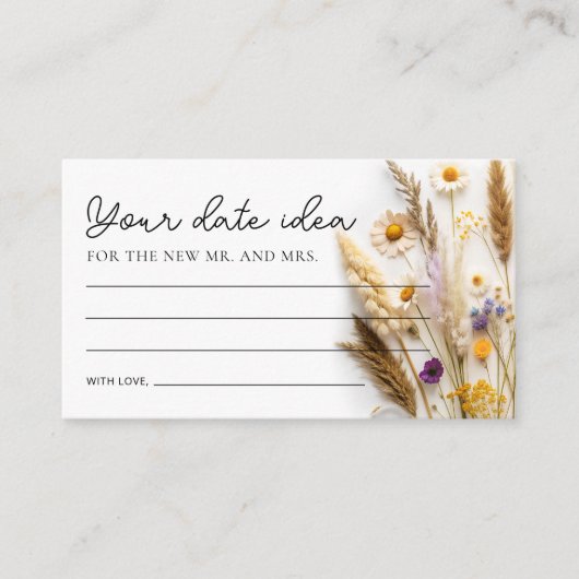 Boho Wildblume Date Night Ideas Begleitkarte (Vorderseite)