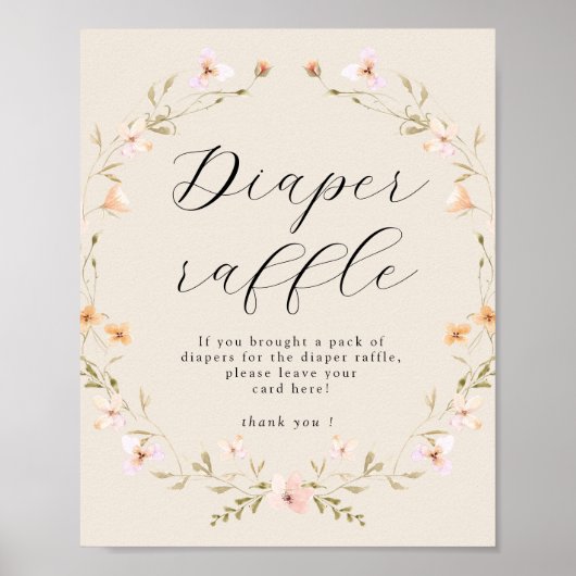 Boho Wildblume Diaper Raffle Babydusche Poster (Vorne)