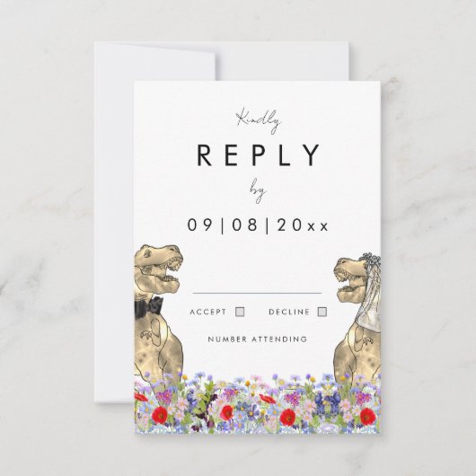 Boho Wildblume Dinosaur Thema Hochzeit Antwort (Vorderseite)