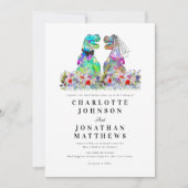 Boho Wildblume Dinosaur Wedding Einladung (Vorderseite)
