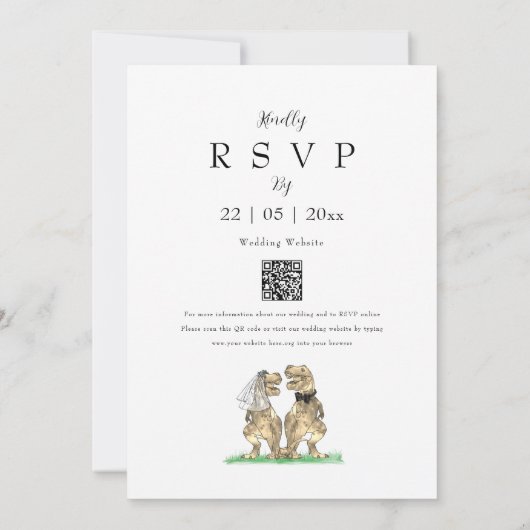 Boho Wildblume Dinosaur Wedding QR Code Einladung (Rückseite)