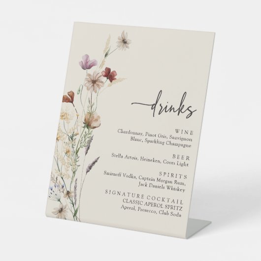 Boho Wildblume Drink Sign Sockelschild (Vorderseite)