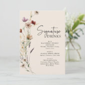 Boho Wildblume Drinks Wedding Menükarte (Stehend Vorderseite)