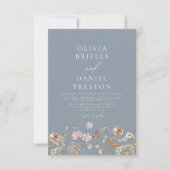 Boho Wildblume Dusty Blue Foto Garden Wedding Einladung (Vorderseite)