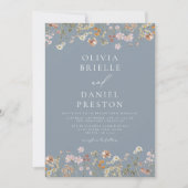 Boho Wildblume Dusty Blue Garden Wedding Einladung (Vorderseite)