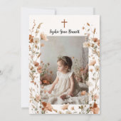 Boho Wildblume Dusty Rose Foto Taufe Einladung (Rückseite)