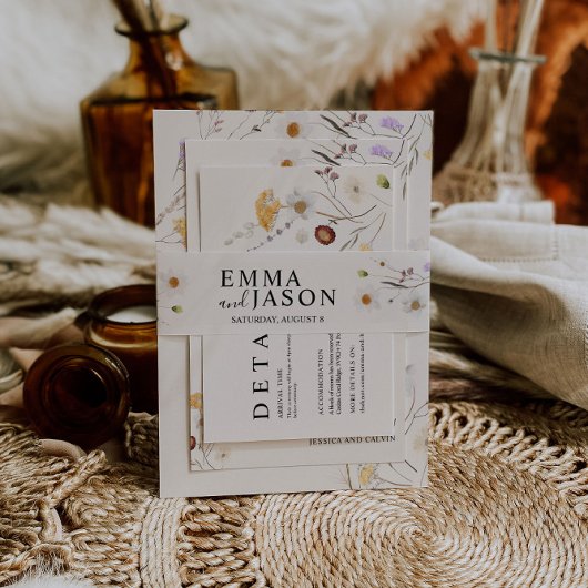 Boho Wildblume Einladung Bauchband Einladungsbanderole