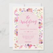 Boho Wildblume Elegant Pink QR Code Hochzeit Einladung (Vorderseite)